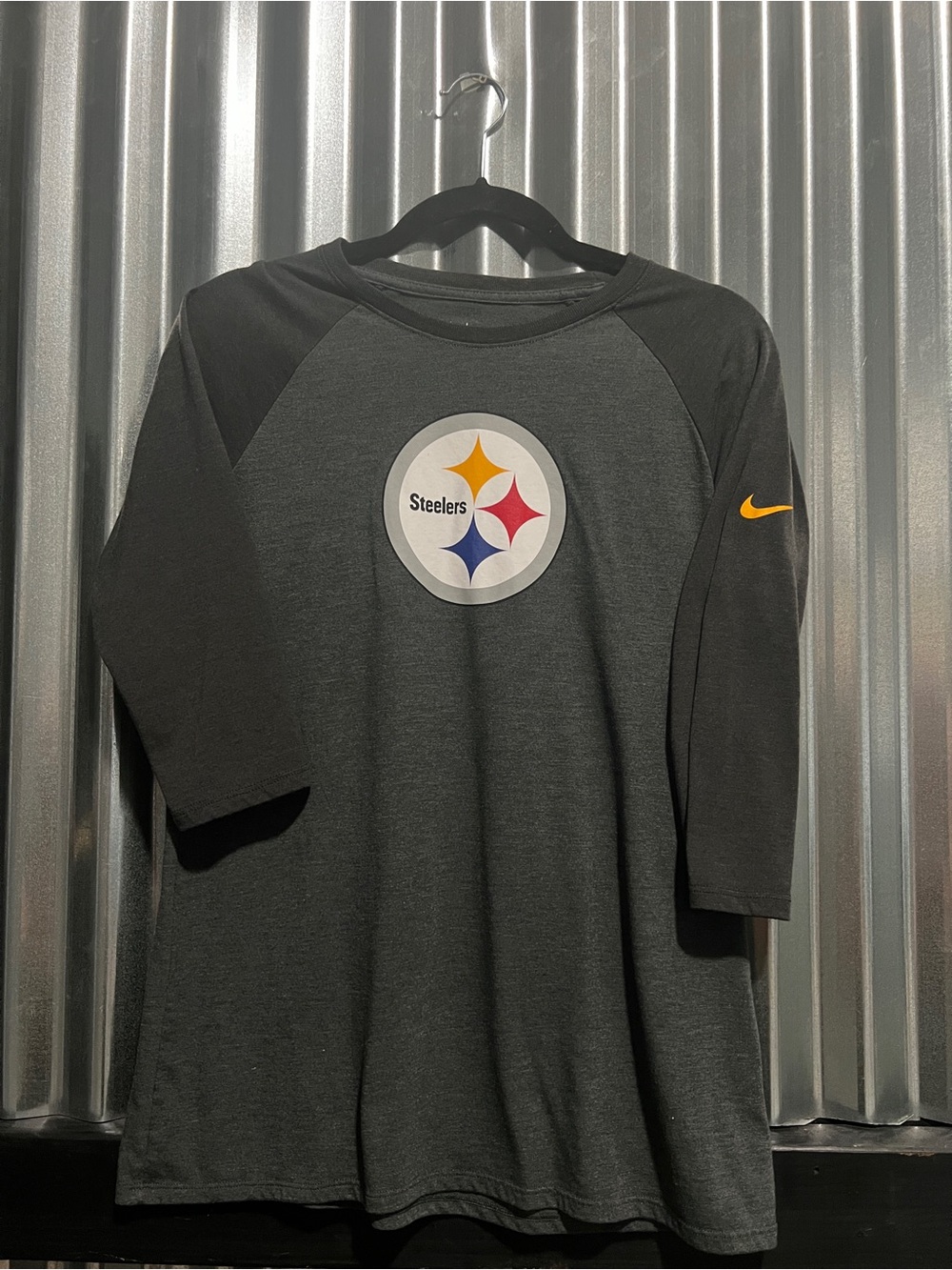Nike Black and Charcoal Pittsburgh Steelers Raglan 3/4 Sleeve Tee Size L